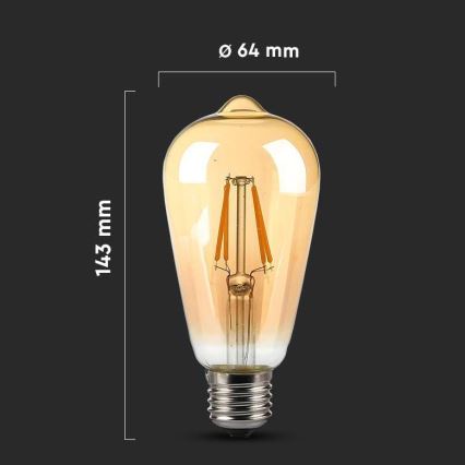 Lâmpada LED FILAMENT AMBER ST64 E27/8W/230V 2200K