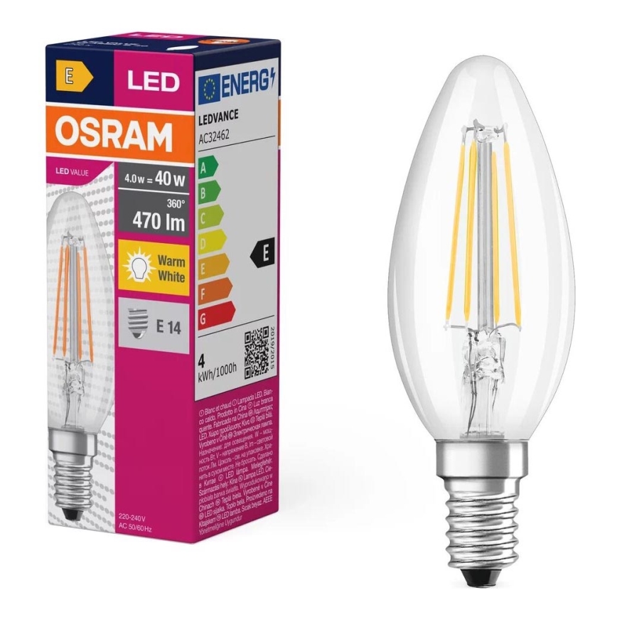 Lâmpada LED FILAMENT B40 E14/4W/230V 2700K - Osram