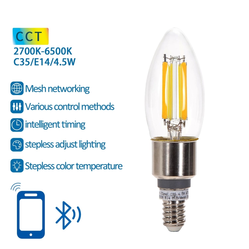 Lâmpada LED com regulação FILAMENT MESH Inteligente C35 E14/4,5W/230V 2700-6500K - Aigostar