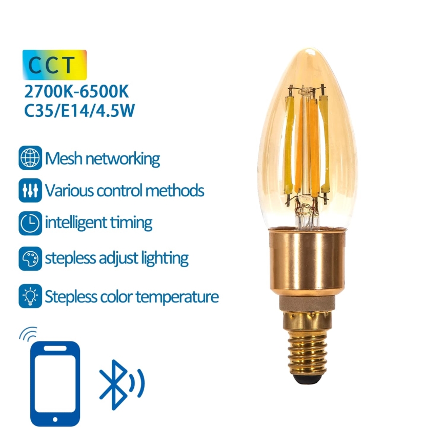 Lâmpada LED com regulação FILAMENT MESH Inteligente C35 E14/4,5W/230V 2700-6500K - Aigostar
