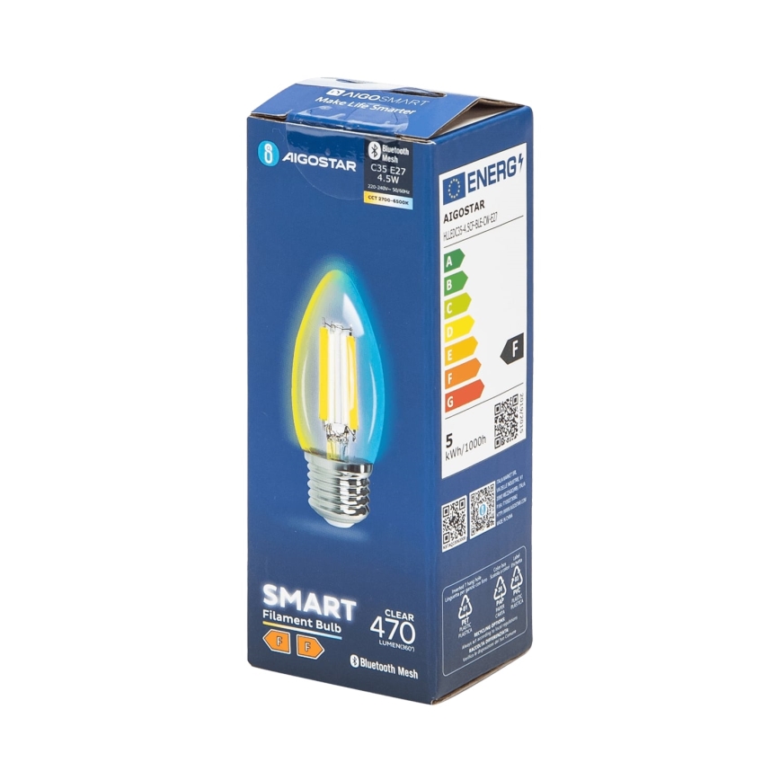 Lâmpada LED com regulação FILAMENT MESH Inteligente C35 E27/4,5W/230V 2700-6500K - Aigostar