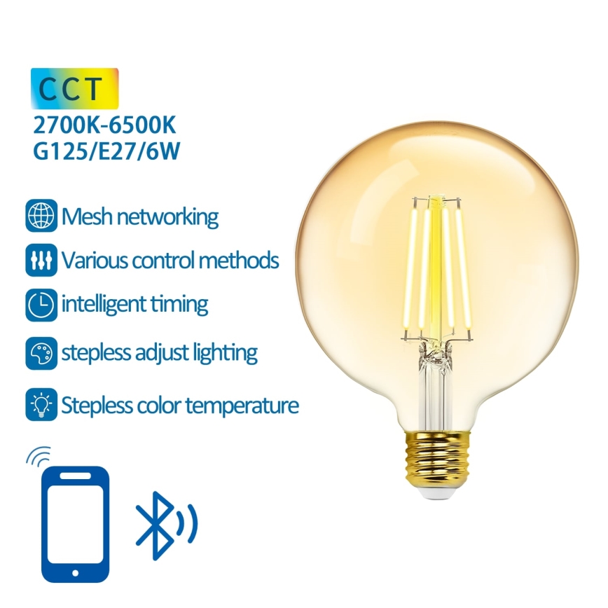 Lâmpada LED com regulação FILAMENT MESH Inteligente G125 E27/6W/230V 2700-6500K - Aigostar
