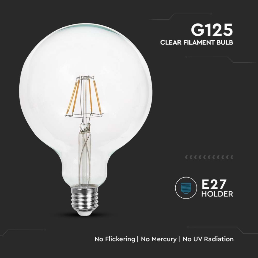 Lâmpada LED FILAMENT G125 E27/6W/230V 3000K