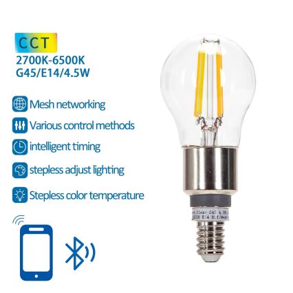 Lâmpada LED com regulação FILAMENT MESH Inteligente G45 E14/4,5W/230V 2700-6500K - Aigostar