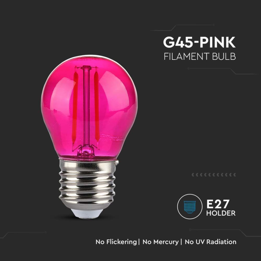 Lâmpada LED FILAMENT G45 E27/2W/230V rosa