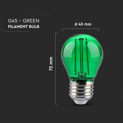 Lâmpada LED FILAMENT G45 E27/2W/230V verde