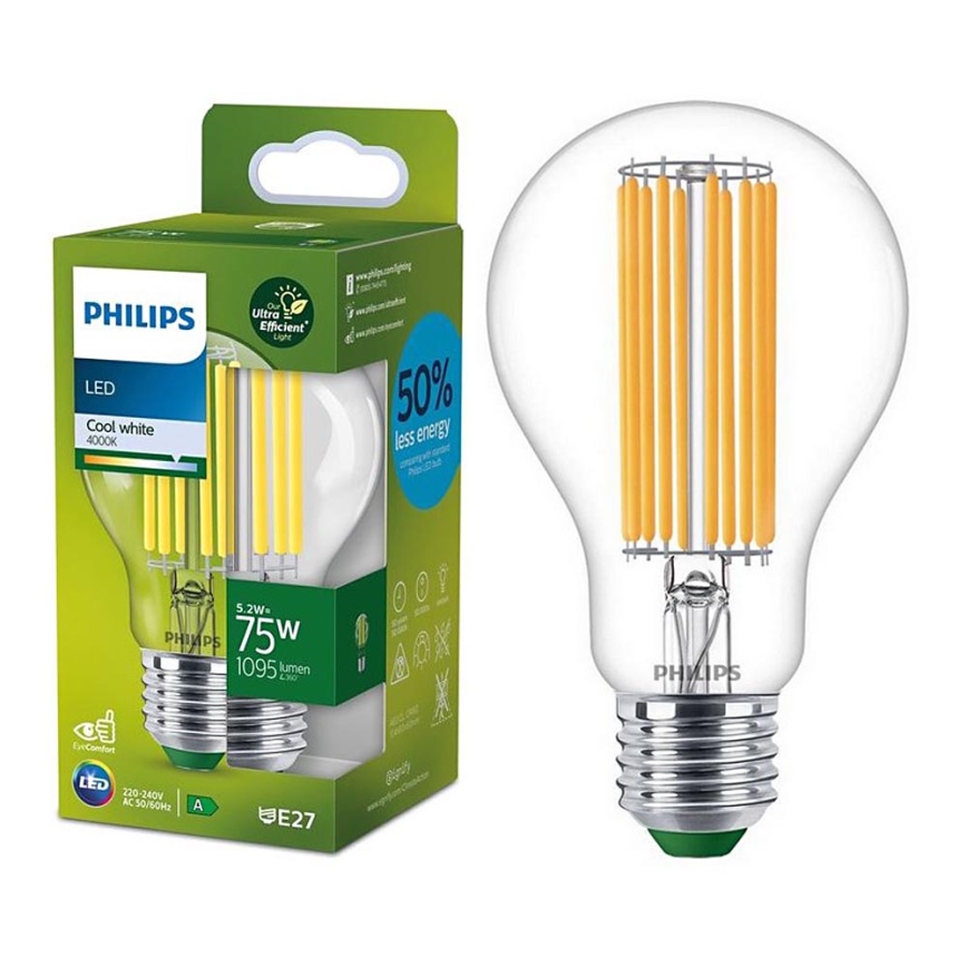 Lâmpada LED FILAMENT Philips A70 E27/5,2W/230V 4000K