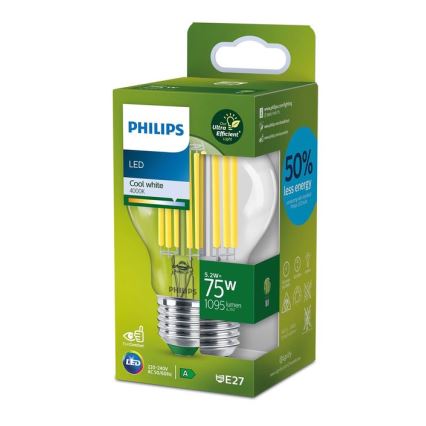 Lâmpada LED FILAMENT Philips A70 E27/5,2W/230V 4000K