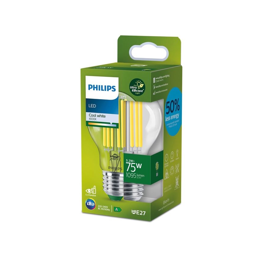 Lâmpada LED FILAMENT Philips A70 E27/5,2W/230V 4000K