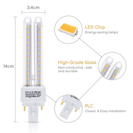 Lâmpada LED G24D-3/11W/230V 3000K - Aigostar