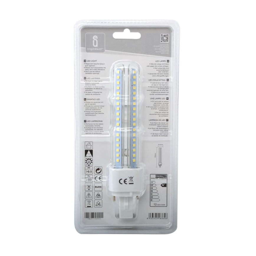 Lâmpada LED G24D-3/12W/230V 6500K - Aigostar