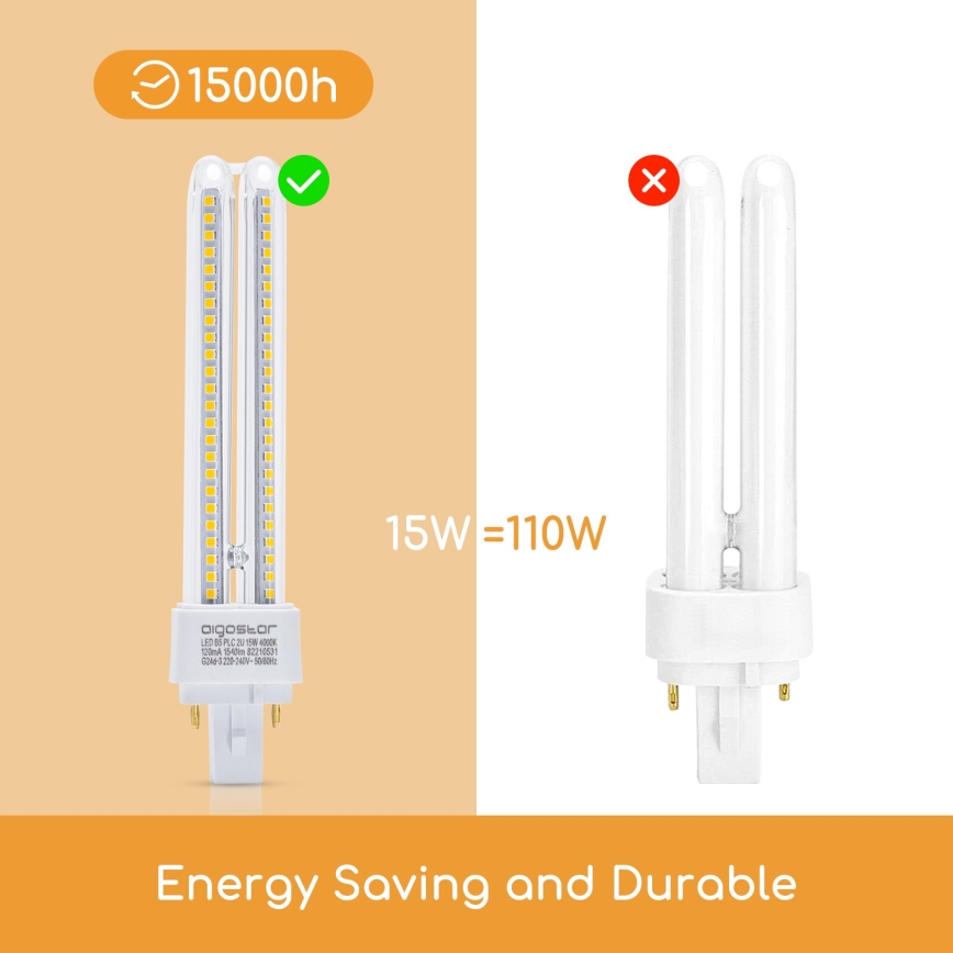Lâmpada LED G24D-3/15W/230V 4000K - Aigostar