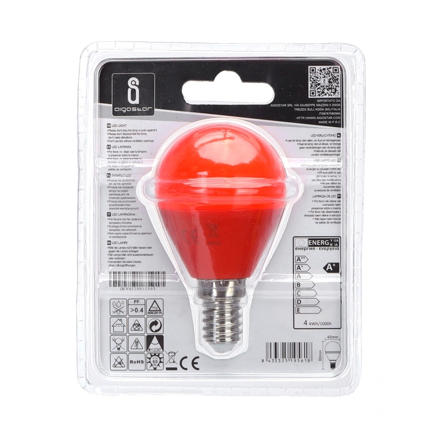 Lâmpada LED G45 E14/4W/230V laranja - Aigostar