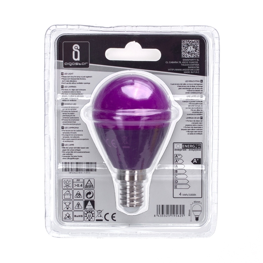 Lâmpada LED G45 E14/4W/230V roxa - Aigostar