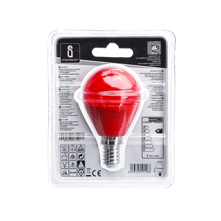 Lâmpada LED G45 E14/4W/230V vermelha - Aigostar