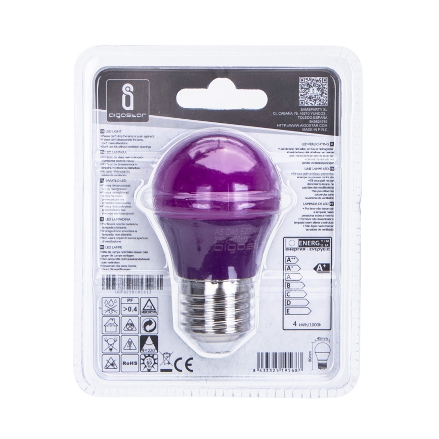 Lâmpada LED G45 E27/4W/230V roxa - Aigostar