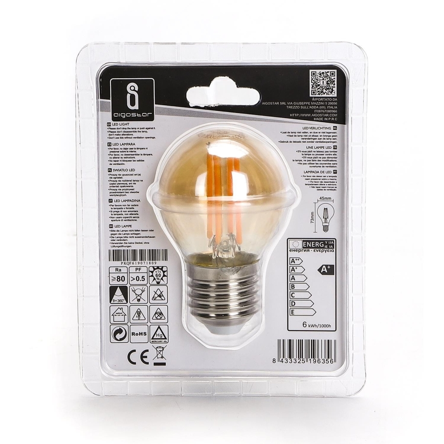 Lâmpada LED G45 E27/6W/230V 2200K - Aigostar