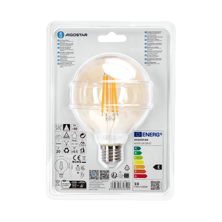 Lâmpada LED G95 E27/10W/230V 2200K - Aigostar