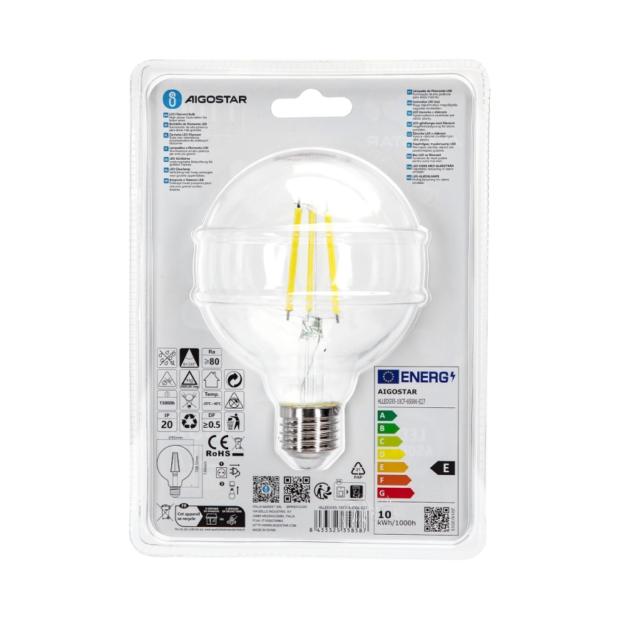 Lâmpada LED G95 E27/10W/230V 6500K - Aigostar
