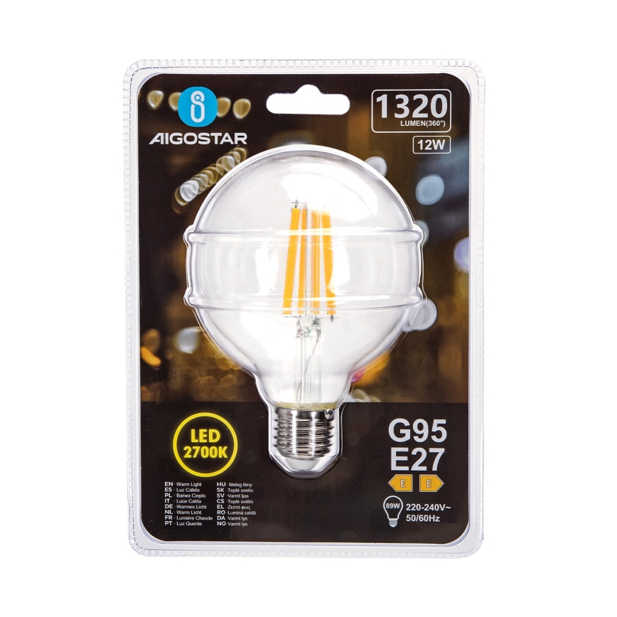 Lâmpada LED G95 E27/12W/230V 2700K - Aigostar