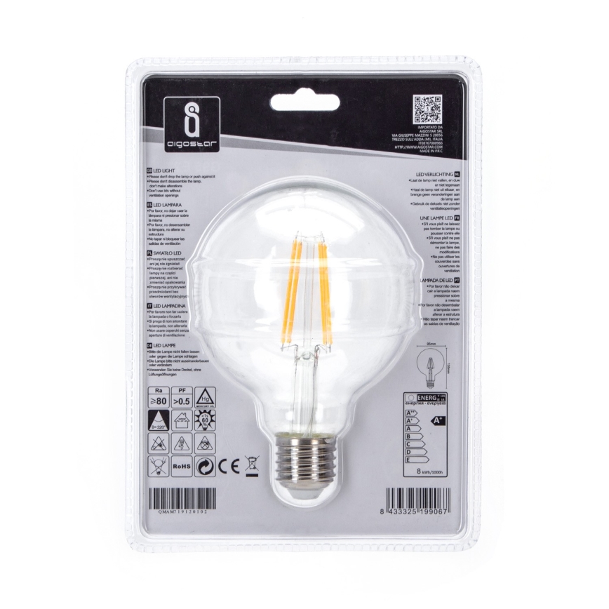 Lâmpada LED G95 E27/8W/230V 2700K - Aigostar
