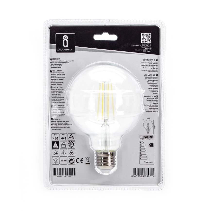 Lâmpada LED G95 E27/8W/230V 6500K - Aigostar
