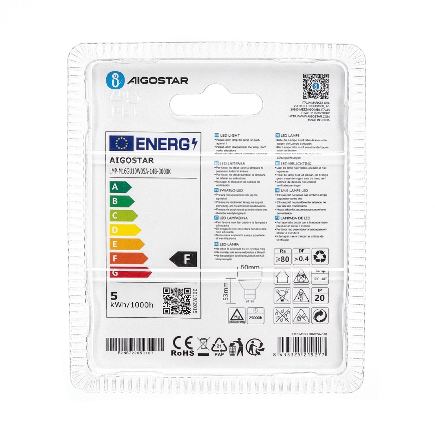 Lâmpada LED GU10/4,5W/230V 3000K - Aigostar