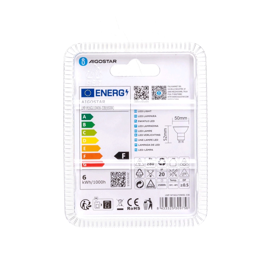 Lâmpada LED GU10/6W/230V 6500K - Aigostar