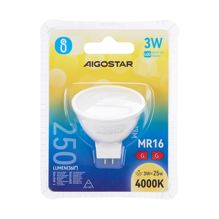 Lâmpada LED MR16 GU5,3/3W/12V 4000K - Aigostar