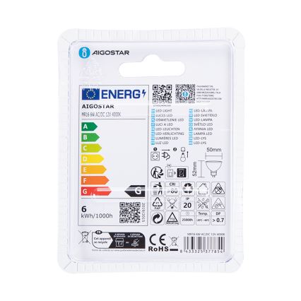 Lâmpada LED MR16 GU5,3/6W/12V 4000K - Aigostar
