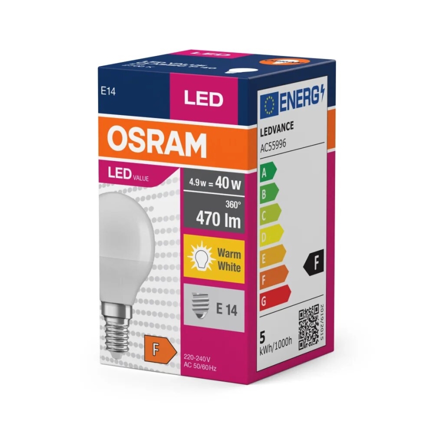 Lâmpada LED P40 E14/4,9W/230V 2700K - Osram