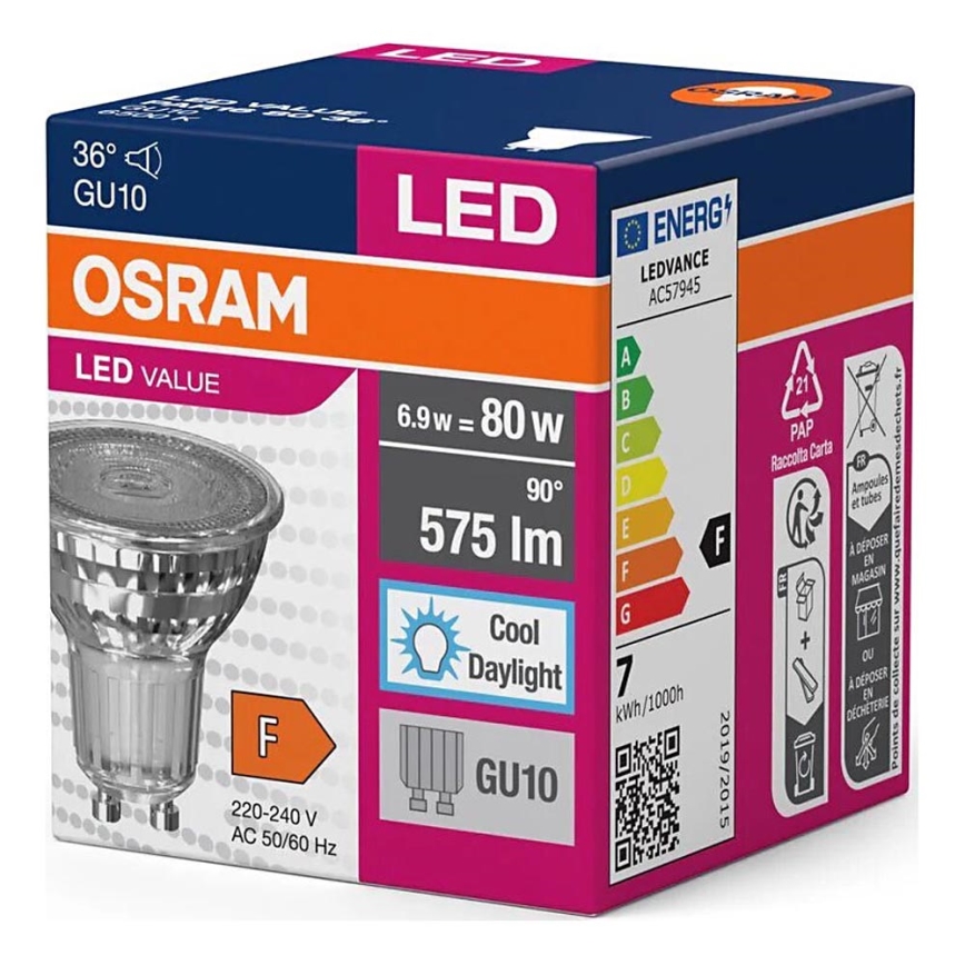 Lâmpada LED PAR16 GU10/6,9W/230V 6500K - Osram