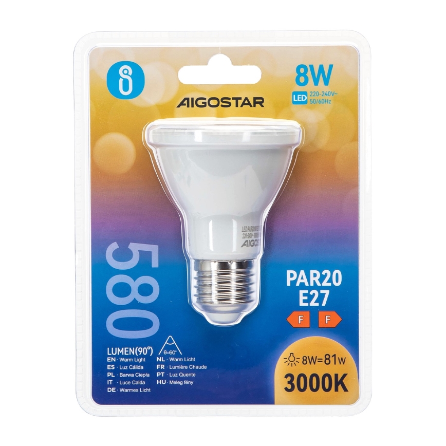 Lâmpada LED PAR20 E27/8W/230V 3000K - Aigostar