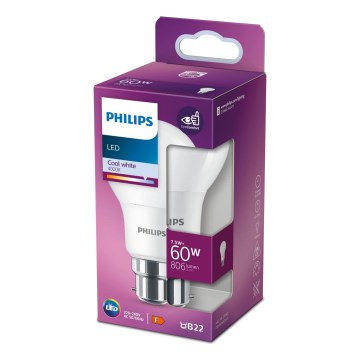Lâmpada LED Philips A60 B22/7,5W/230V 4000K