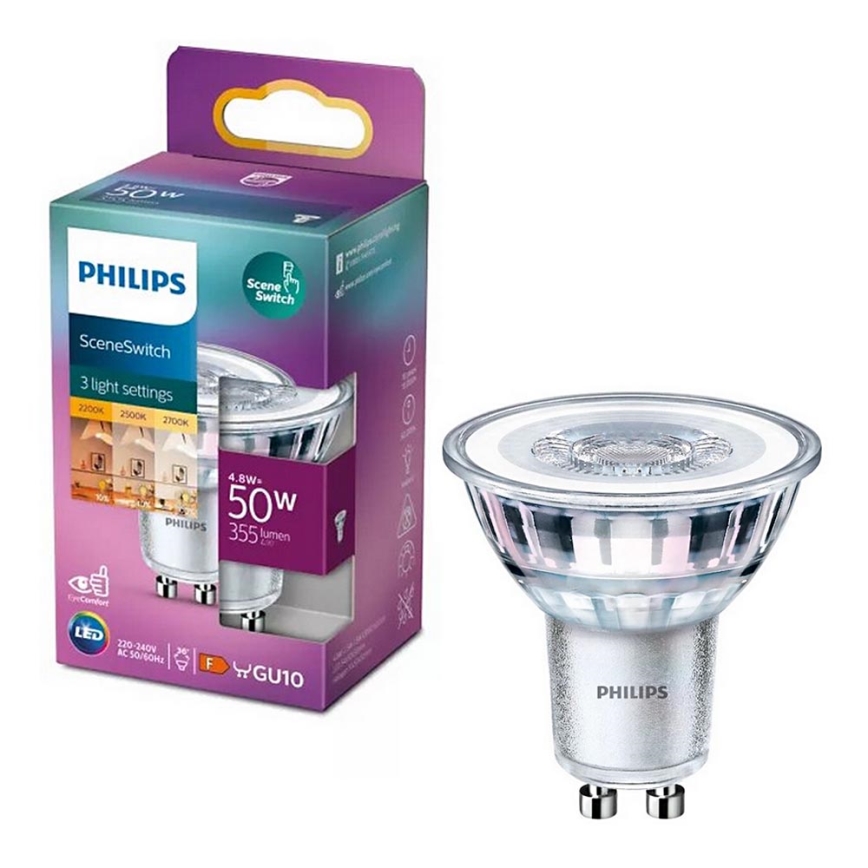 Lâmpada LED Philips SCENE SWITCH PAR16 GU10/4,8W/230V 2200/2500/2700K