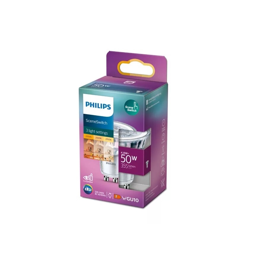 Lâmpada LED Philips SCENE SWITCH PAR16 GU10/4,8W/230V 2200/2500/2700K