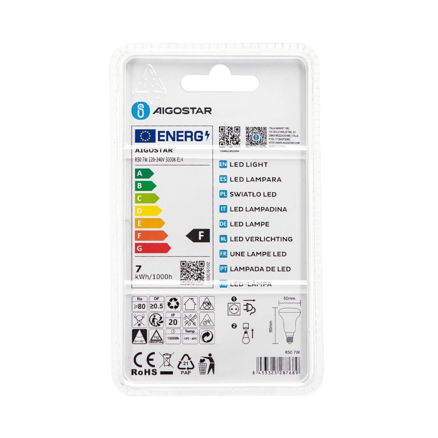 Lâmpada LED R50 E14/7W/230V 3000K - Aigostar