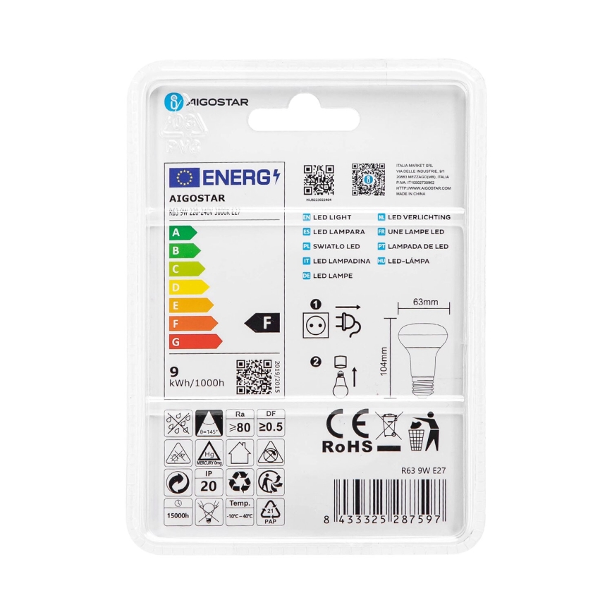 Lâmpada LED R63 E27/9W/230V 3000K - Aigostar