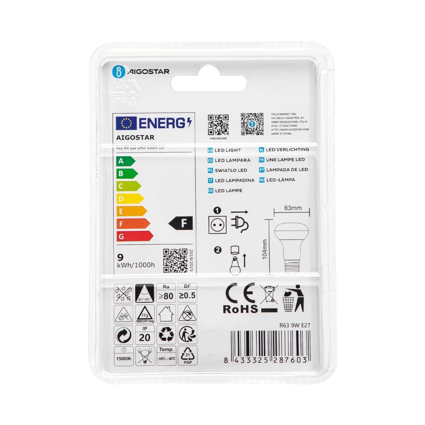 Lâmpada LED R63 E27/9W/230V 6500K - Aigostar