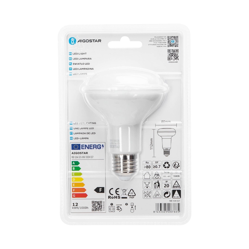 Lâmpada LED R80 E27/12W/230V 3000K - Aigostar