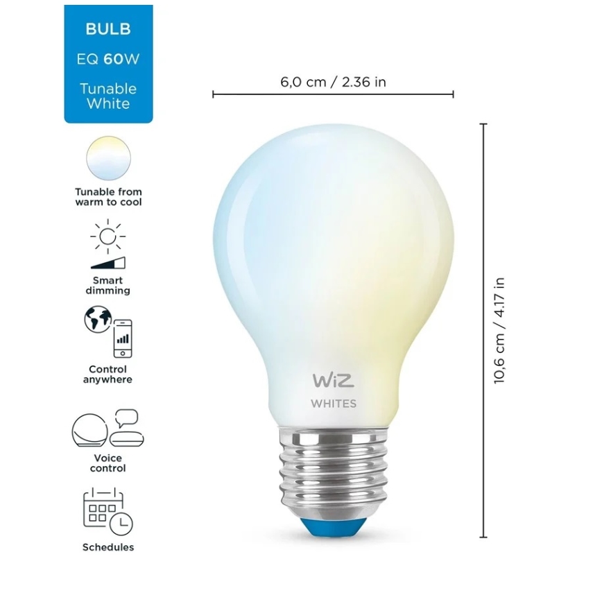 Lâmpada LED regulável A60 E27/7W/230V 2700-6500K CRI 90 Wi-Fi - WiZ