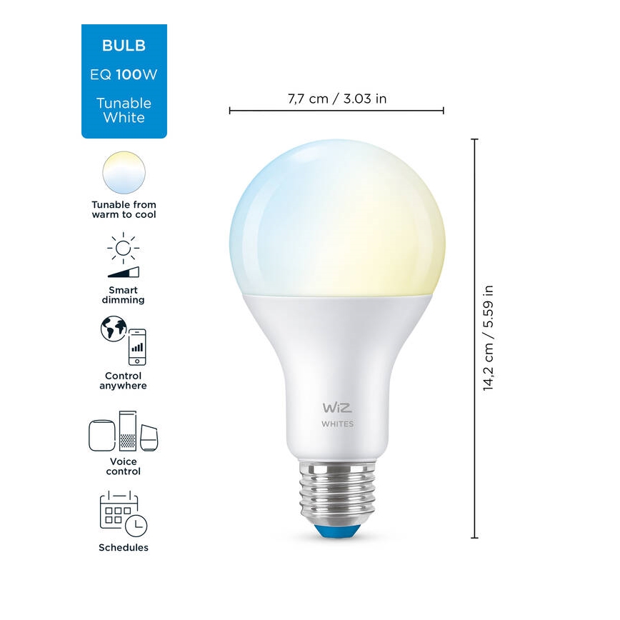 Lâmpada LED regulável A67 E27/13W/230V 2700-6500K CRI 90 Wi-Fi - WiZ