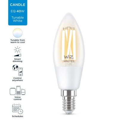 Lâmpada LED Regulável FILAMENT C35 E14/4,9W/230V 2700-6500K CRI 90 Wi-Fi - WiZ