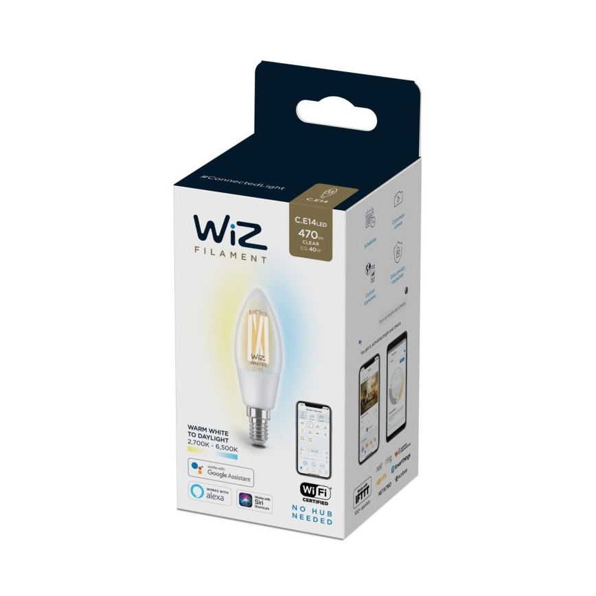 Lâmpada LED Regulável FILAMENT C35 E14/4,9W/230V 2700-6500K CRI 90 Wi-Fi - WiZ
