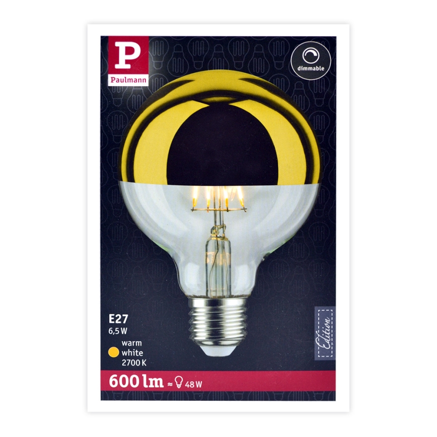 Lâmpada LED regulável com uma tampa esférica espelho GLOBE G95 E27/6,5W/230V 2700K dourada - Paulmann 28675