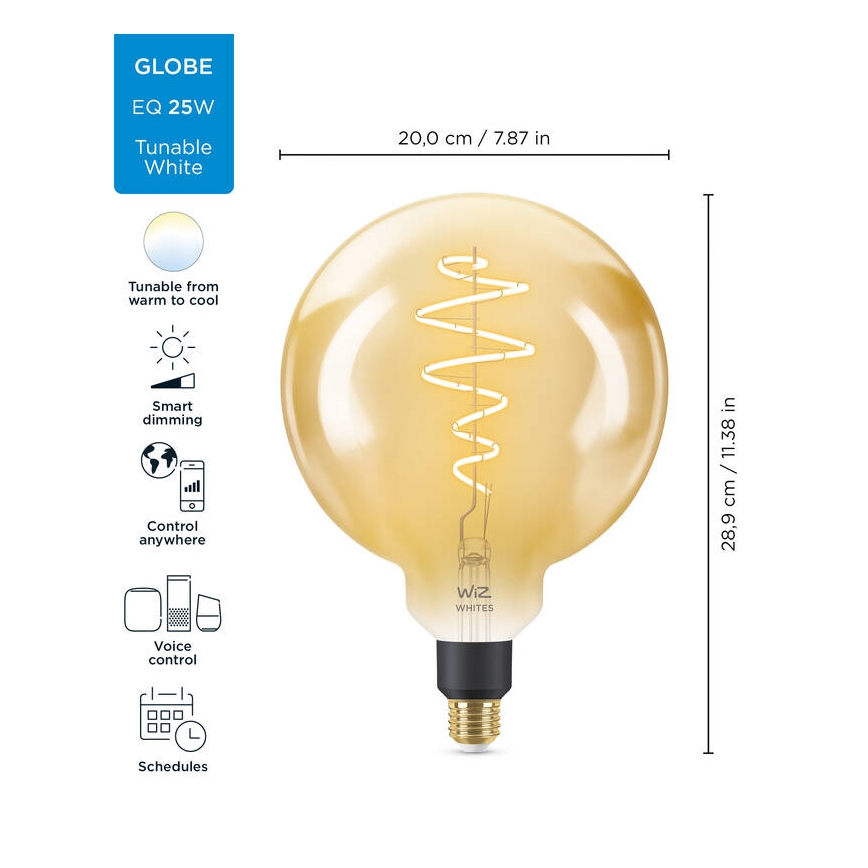 Lâmpada LED Regulável VINTAGE FILAMENT G200 E27/6W/230V 2000-5000K CRI 90 Wi-Fi - WiZ