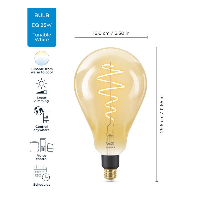 Lâmpada LED regulável VINTAGE FILAMENT PS160 E27/6,5W/230V 2000-5000K CRI 90 Wi-Fi -WiZ