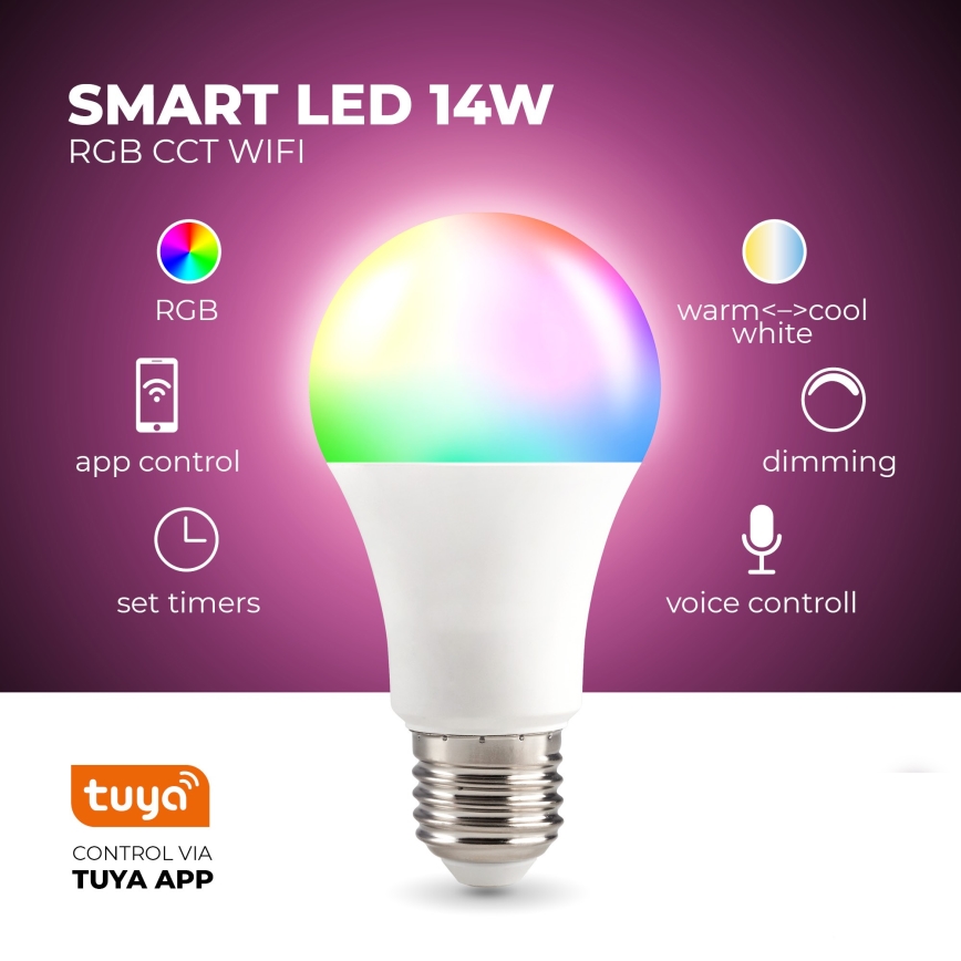 Lâmpada LED RGB inteligente e regulável E27/9,5W/230V 2700-6500K Wi-Fi Tuya