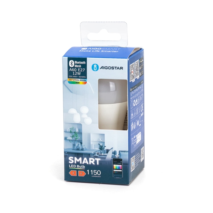 Lâmpada LED RGBW com regulação A60 E27/12W/230V 2700-6500K - Aigostar