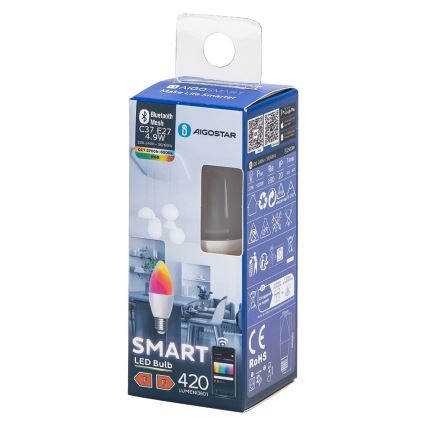 Lâmpada LED RGBW com regulação C37 E27/4,9W/230V 2700-6500K - Aigostar